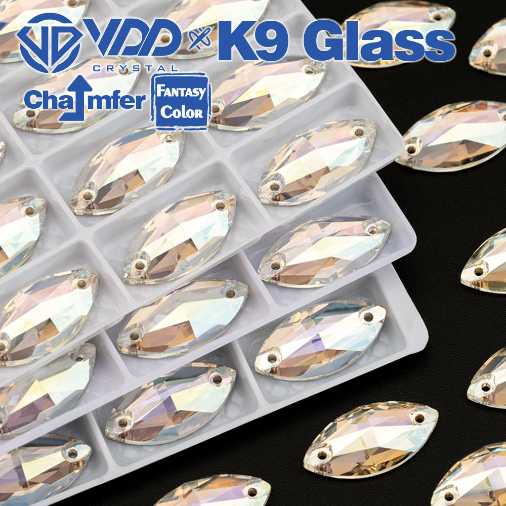 VDD Navette 9x18mm 36Pcs Stardust Shimmer Color Top Quality K9 Glass Sew on Rhinestone Sewing Crystal Flatback Clothes Decorations