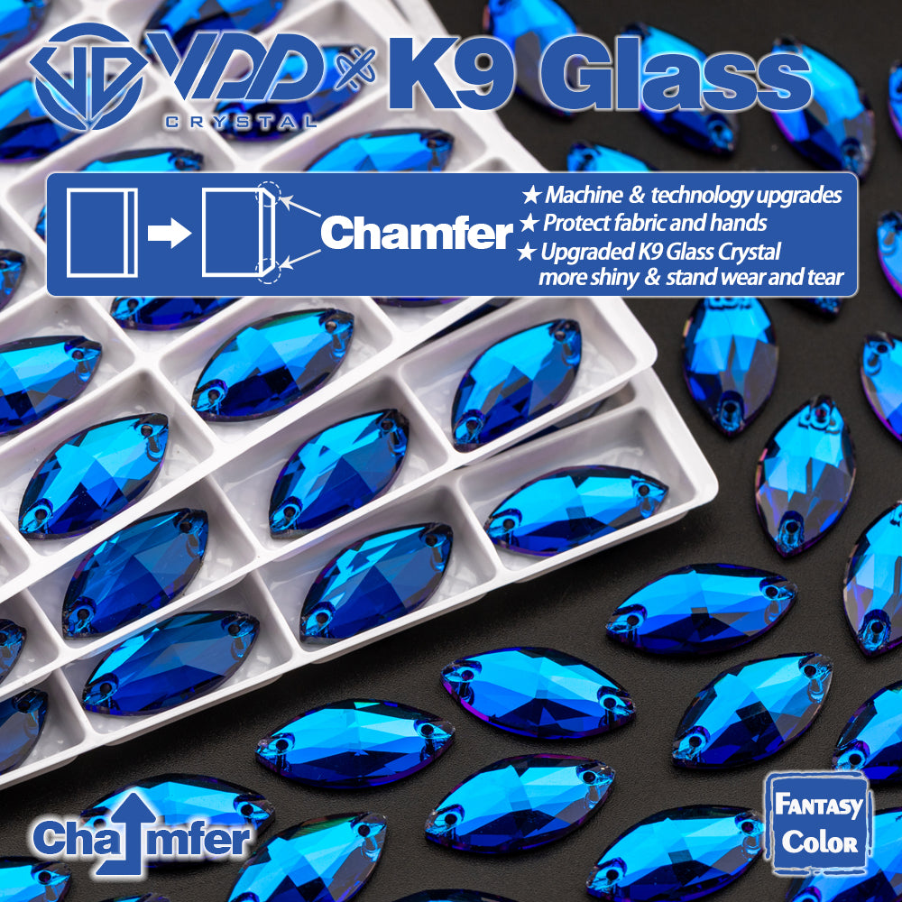 VDD Navette 9x18mm 36Pcs Bermuda Blue Top Quality K9 Glass Sew on Rhinestones Sewing Crystal Flatback for Garment Accessories