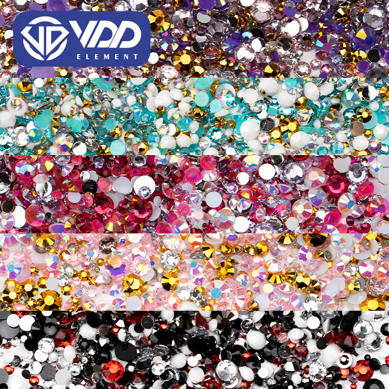 VDD S55-39 Mix Size 2-6mm Resin Rhinestone Crystal Flatback Plastic Flatback Stones SHUZHI