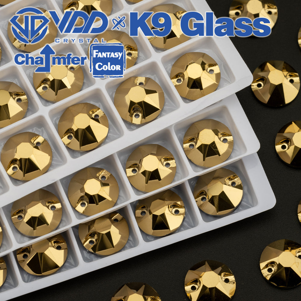 VDD 8B-8S 12mm 40Pcs Aurum Color K9 Glass Sew On Rhinestones High Quality AAAAA Crystal Flatback Sewing Strass Stones DB-S268