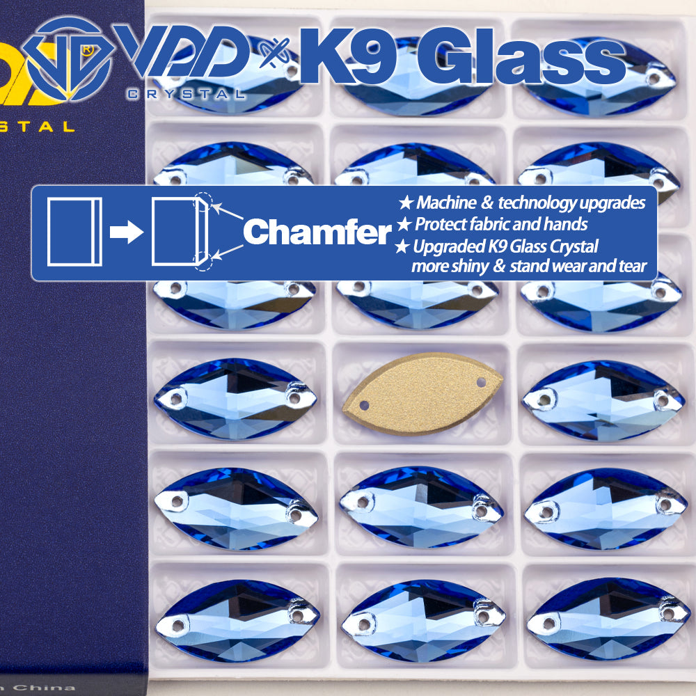 VDD S117 Royal Blue Navette K9 Glass Sew On Rhinestones High Quality AAAAA Crystal Flatback Sewing Strass Stones DB-S117