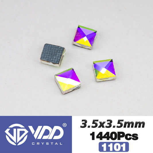 VDD 1101 - 3.5x3.5mm  Wholesale 1440Pcs Rectangle Glass Rhinestones Crystal AB Flatback HotFix Strass Shape 3D Stones For Nail Art DIY Decorations