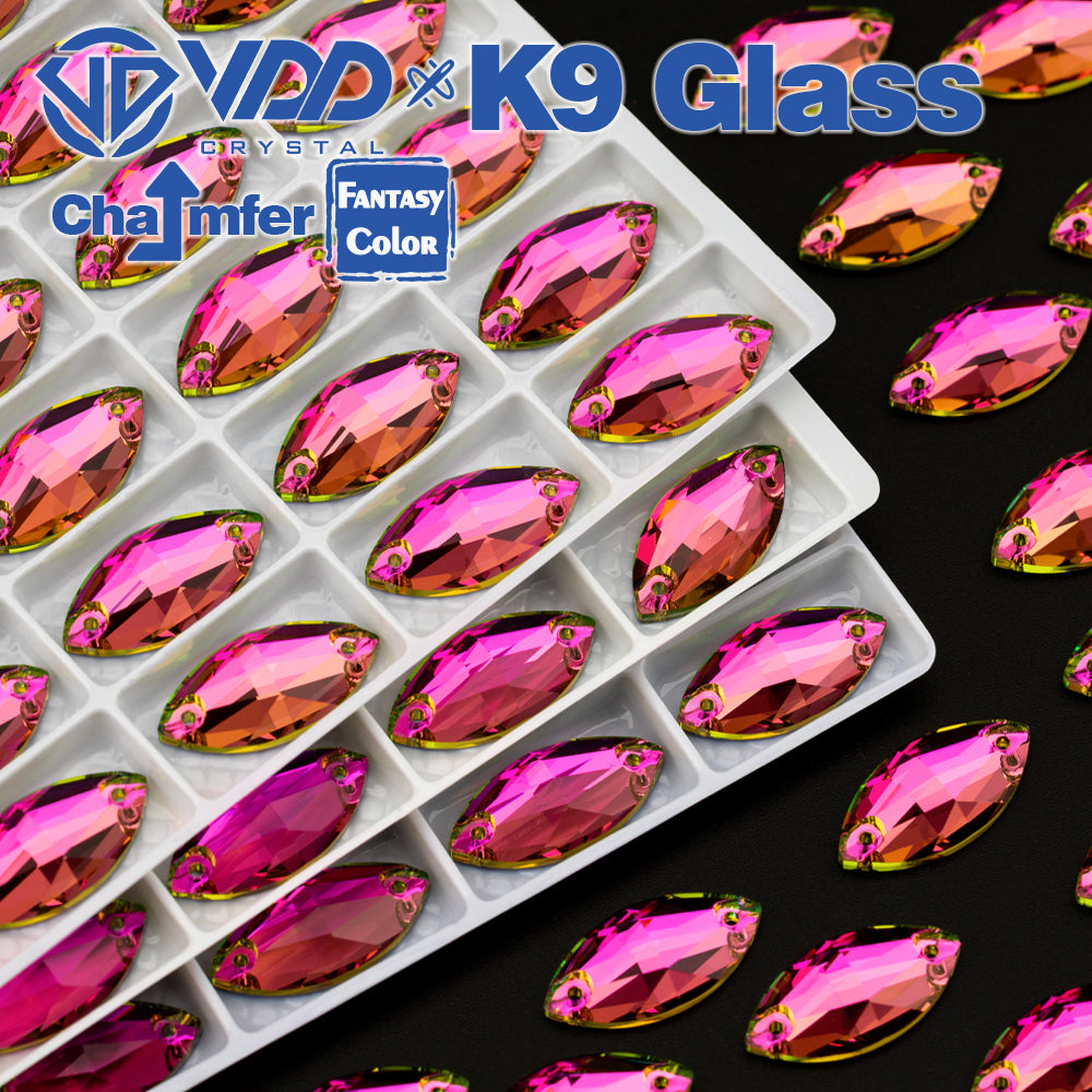VDD Navette 9x18mm 36Pcs Rose Pulse Color Top Quality K9 Glass Sew on Rhinestone Sewing Crystal Flatback Clothes Decorations