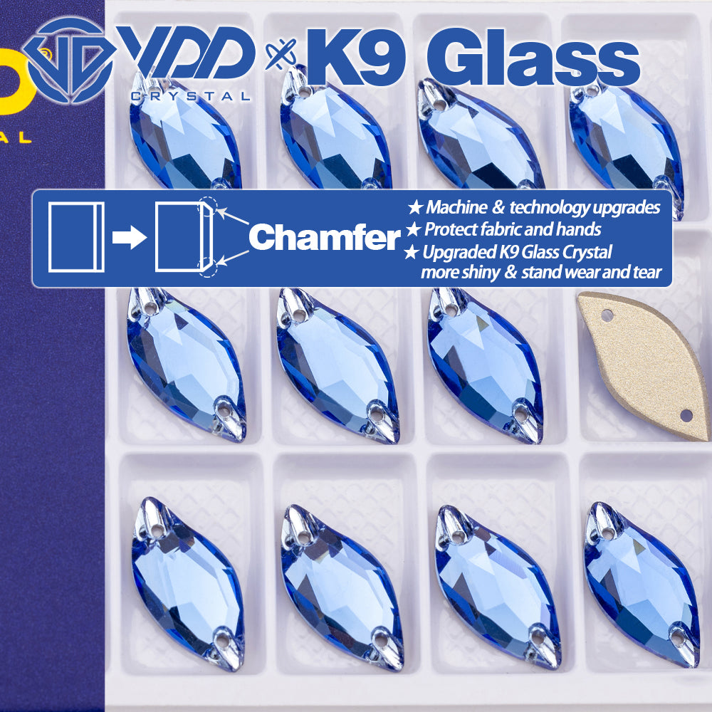 VDD S117 Royal Blue Leaf K9 Glass Sew On Rhinestones High Quality AAAAA Crystal Flatback Sewing Strass Stones DB-S117