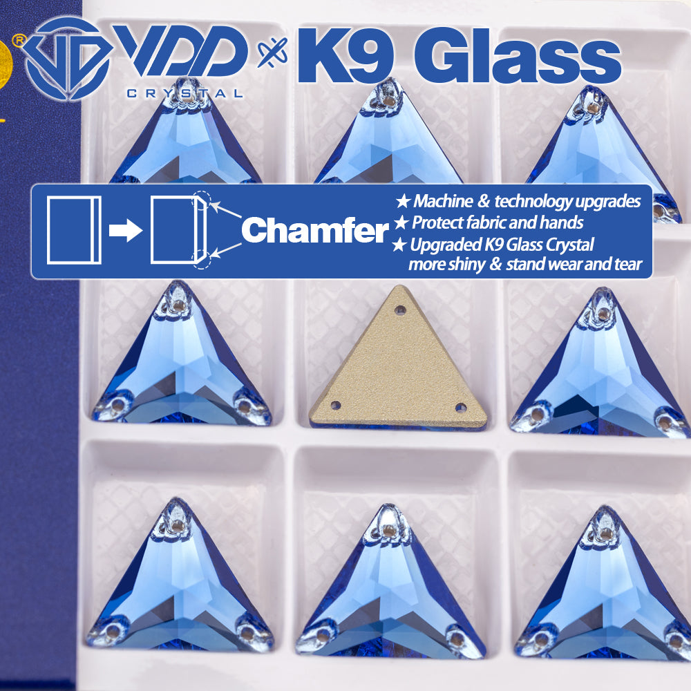 VDD S117 Royal Blue Triangle K9 Glass Sew On Rhinestones High Quality AAAAA Crystal Flatback Sewing Strass Stones DB-S117