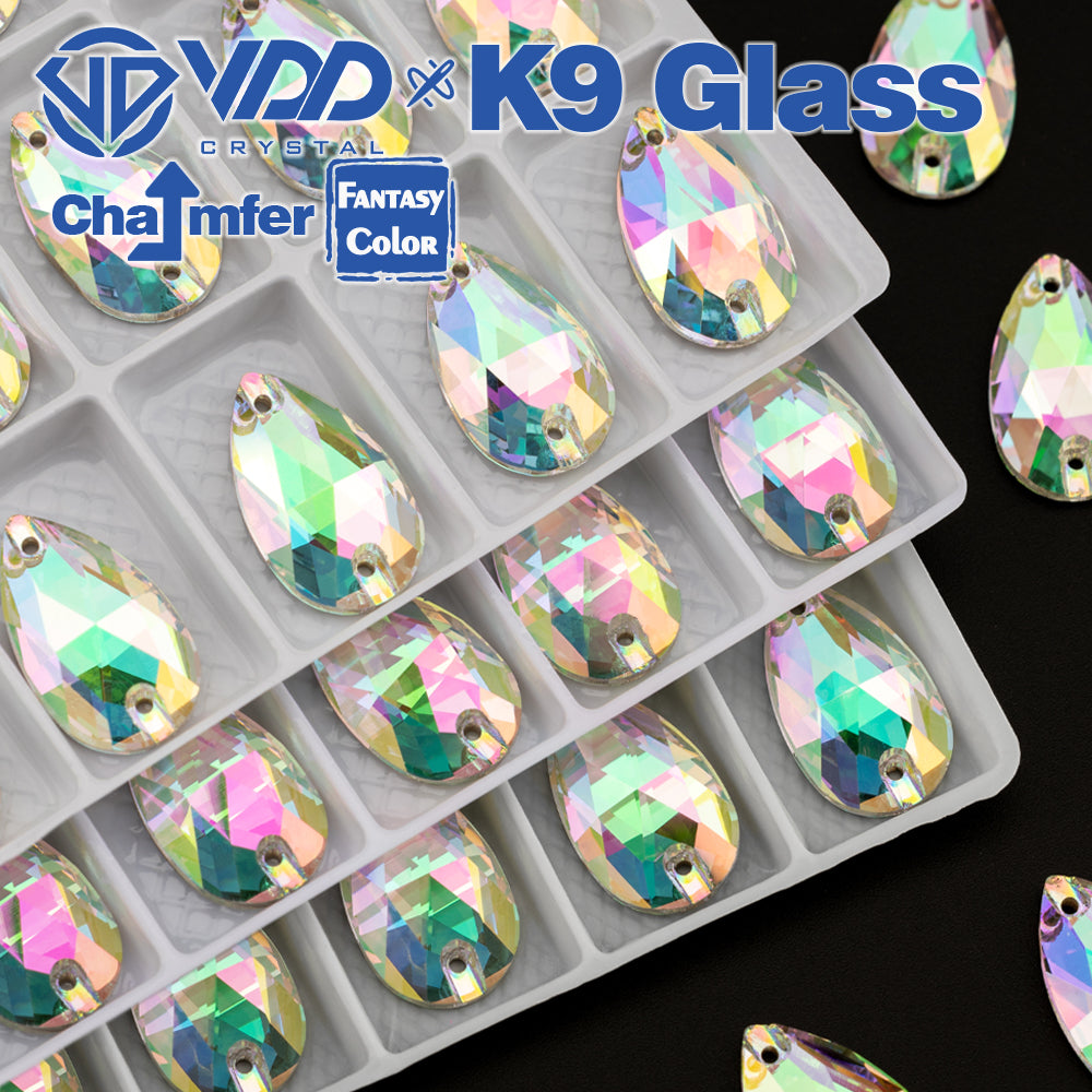 VDD Pear 11x18mm 24Pcs Chroma Shimmer Color Top Quality K9 Glass Sew on Rhinestone Sewing Crystal Flatback Clothes Decorations