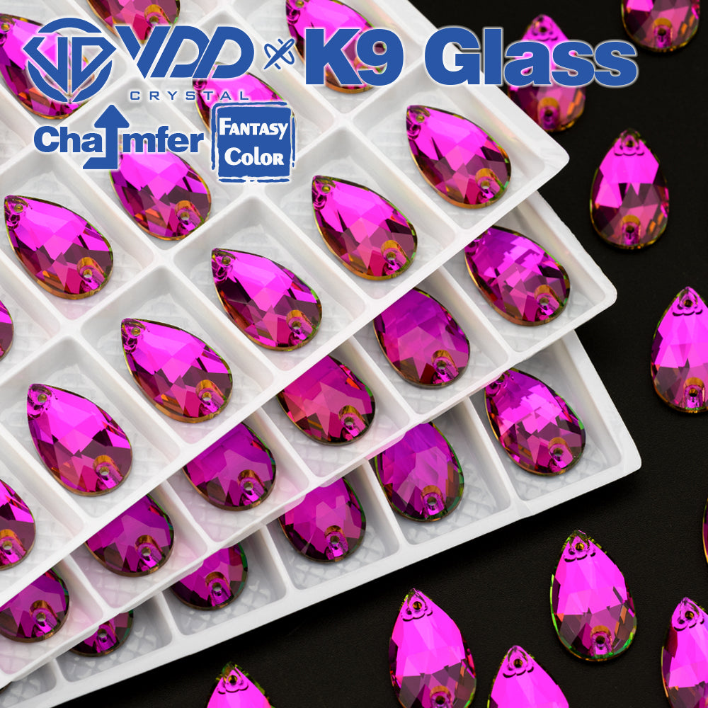 VDD Pear 11x18mm 24Pcs Rose Pulse Color Top Quality K9 Glass Sew on Rhinestone Sewing Crystal Flatback Clothes Decorations