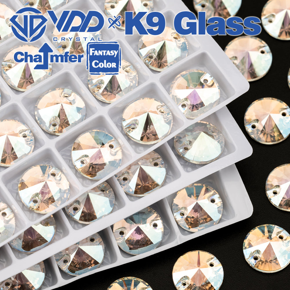 VDD Rivoli 12mm 40Pcs Stardust Shimmer Color Top Quality K9 Glass Sew on Rhinestone Sewing Crystal Flatback Clothes Decorations