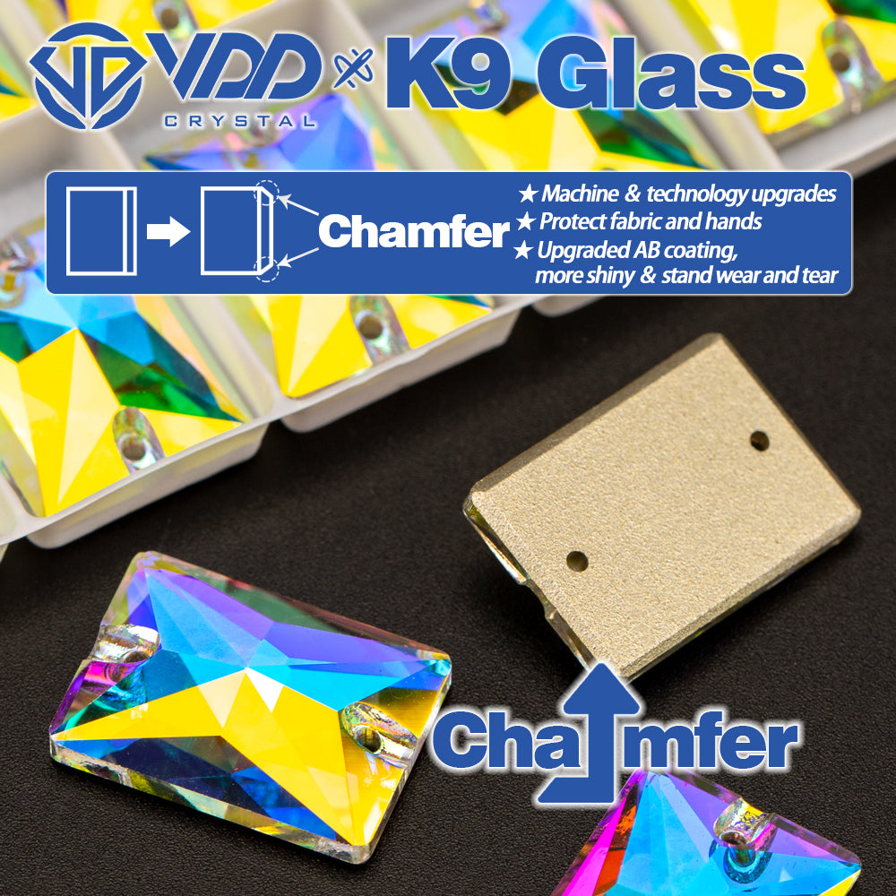 VDD Rectangle Top Quality K9 Glass Sew on Rhinestones Sewing Crystals AB Flat Back Stones for Crafts Clothes Accessories