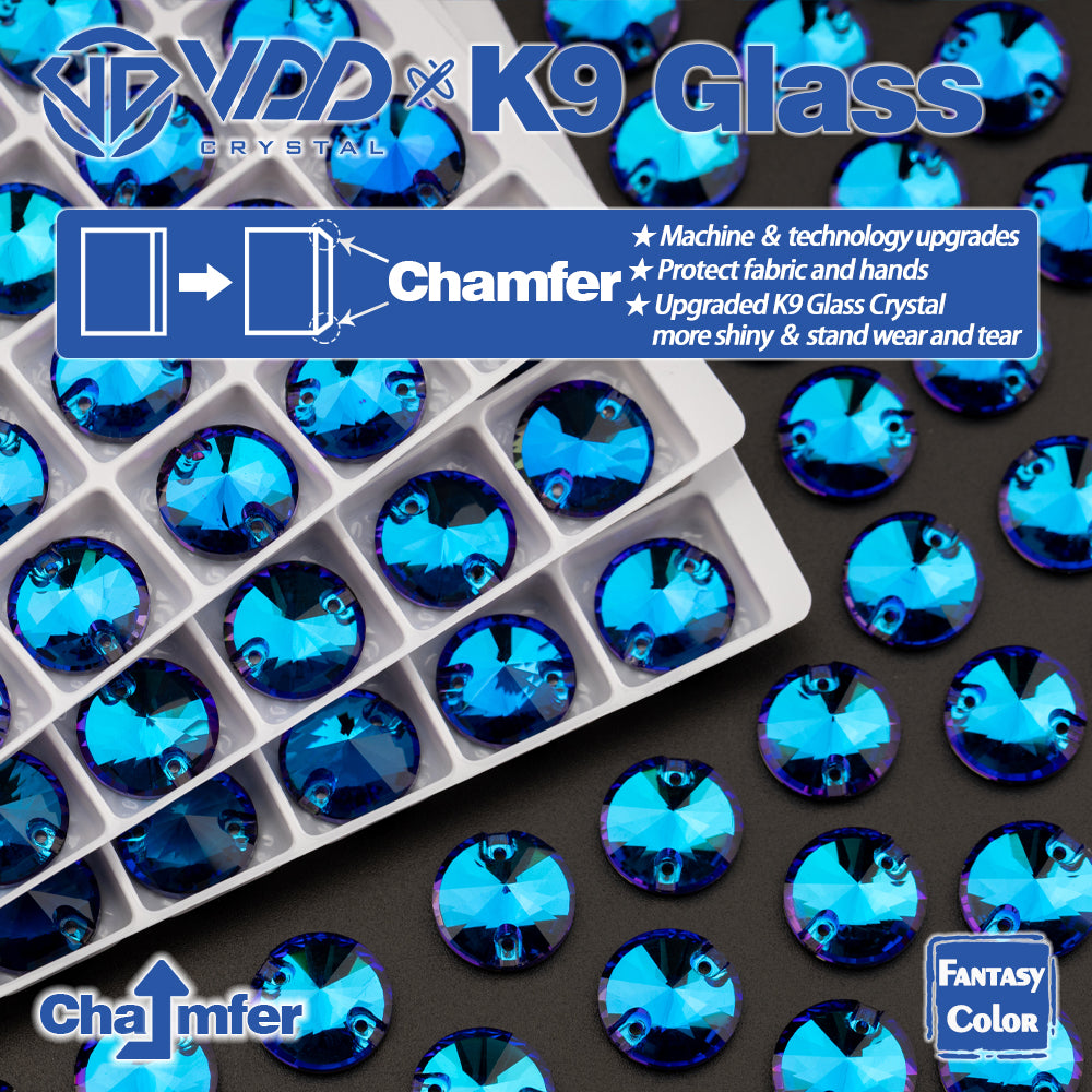 VDD 12mm 40Pcs Rivoli Bermuda Blue Top Quality K9 Glass Sew on Rhinestones Sewing Crystal Flatback for Garment Accessories