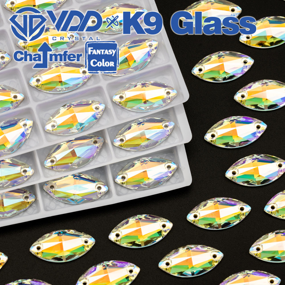 VDD Navette 9x18mm 36Pcs Luster Mirage Color Top Quality K9 Glass Sew on Rhinestone Sewing Crystal Flatback Clothes Decorations