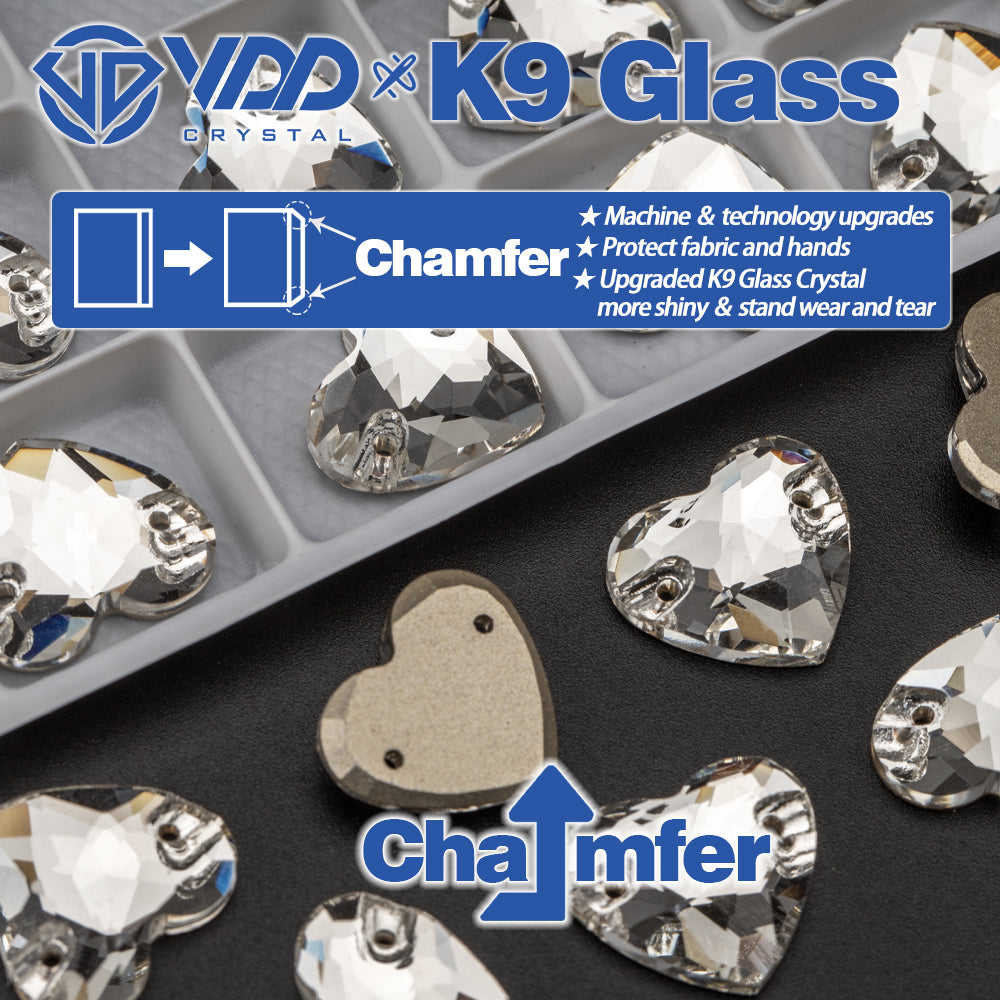 VDD Heart High Quality K9 Glass Sew on Rhinestones Sewing Clear Crystals Flat Back Stones for Clothes Accessories Wedding Dress