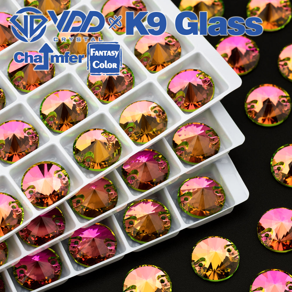 VDD Rivoli 12mm 40Pcs Rose Pulse Top Quality K9 Glass Sew on Rhinestone Sewing Crystal Flatback Clothes Decorations
