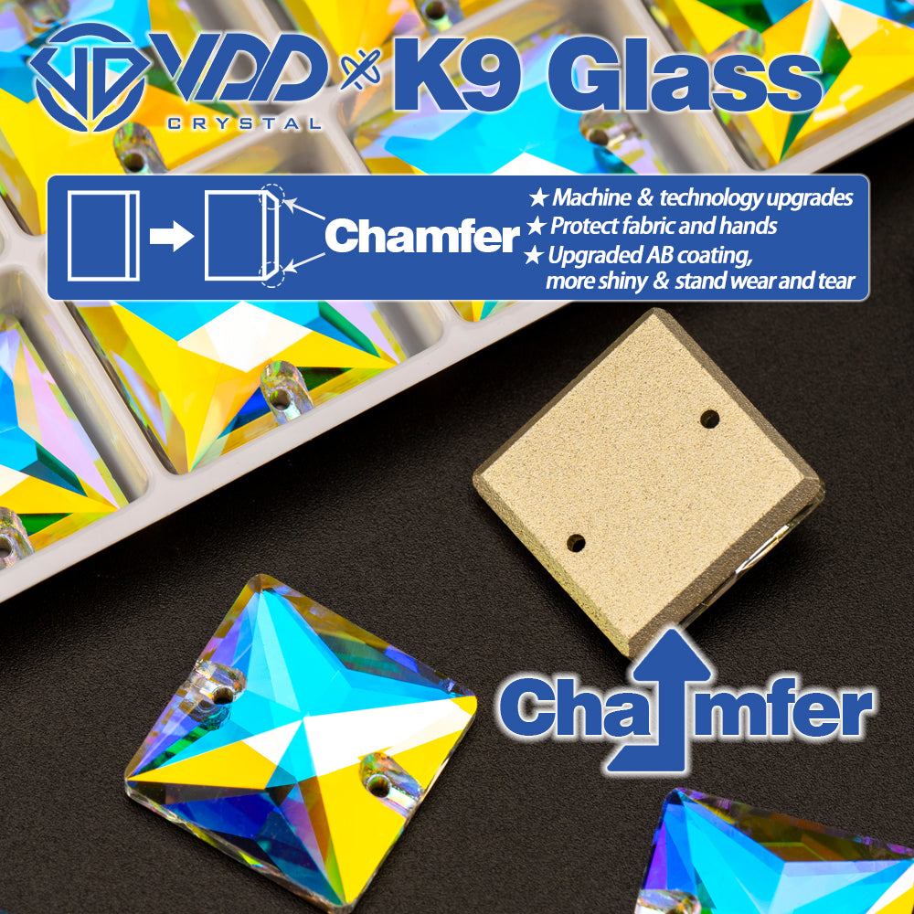 VDD S255 Crystal AB Square Top Quality K9 Glass Sew on Rhinestones Crystal Flatback Sewing Stones for Clothes Decorations