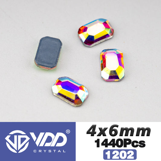 VDD 1202-4x6mm Wholesale 1440Pcs Rectangle Glass Rhinestones Crystal AB Flatback HotFix Strass Shape 3D Stones For Nail Art DIY Decorations