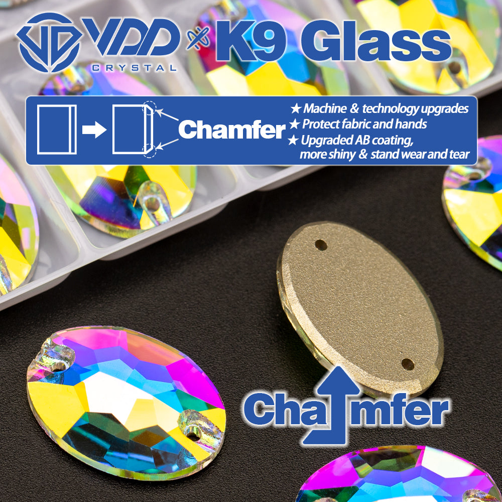 VDD S255 Crystal AB Oval Top Quality K9 Glass Sew on Rhinestones Crystal Flatback Sewing Stones for Clothes Decorations