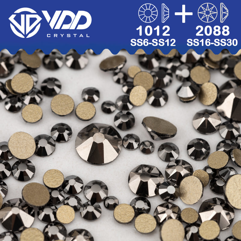 VDD 065 Hematite 1440Pcs SS4-SS20 Mix Size Crystal Non HotFix Gold Flat Back Rhinestones Decorations DIY 3DNail Art Accessories