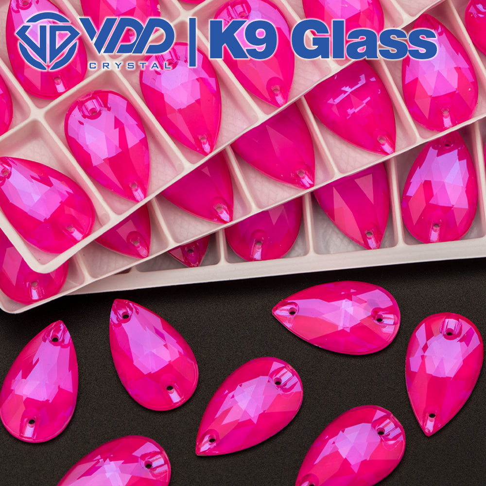VDD Pear K9 Neon Rose Glass Sew on Rhinestones Sewing Crystal Flatback Stones for DIY Clothes Accessories Wedding Dress