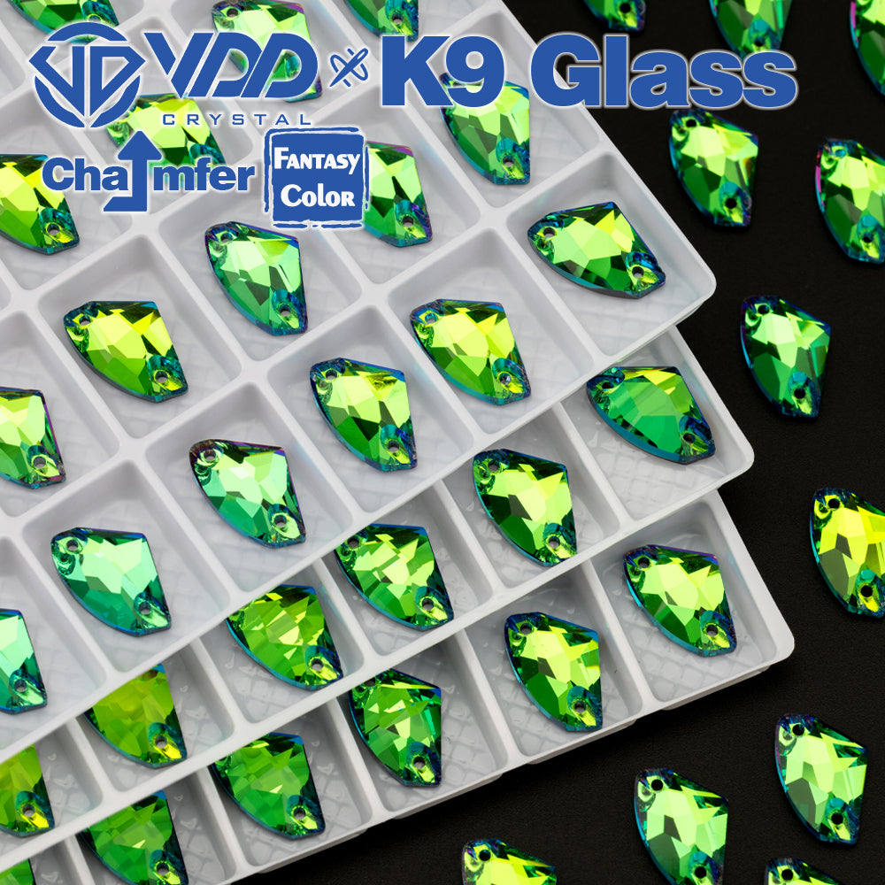 VDD Galactic 9x14mm 36Pcs Luxe Green Top Quality K9 Glass Sew on Rhinestones Crystal Flatback Stones Garment Decorations