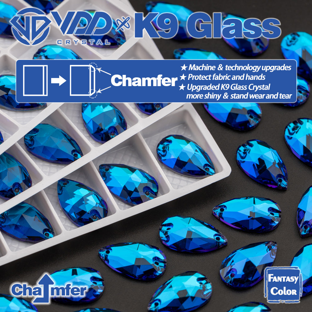 VDD Pear 11x18mm 24Pcs Bermuda Blue Top Quality K9 Glass Sew on Rhinestones Sewing Crystal Flatback for Garment Accessories