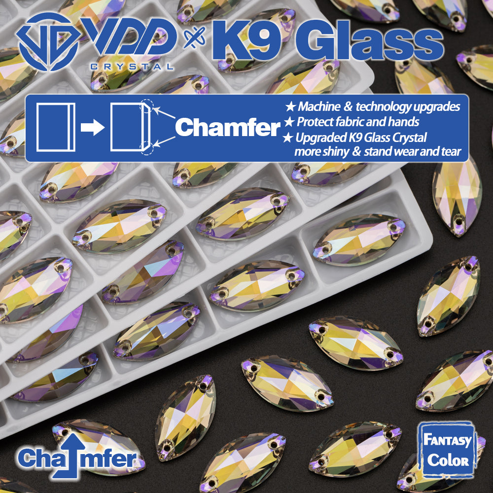 VDD  Navette 9x18mm 36Pcs Ghost Light Color Top Quality K9 Glass Sew on Rhinestone Sewing Crystal Flatback Clothes Decorations