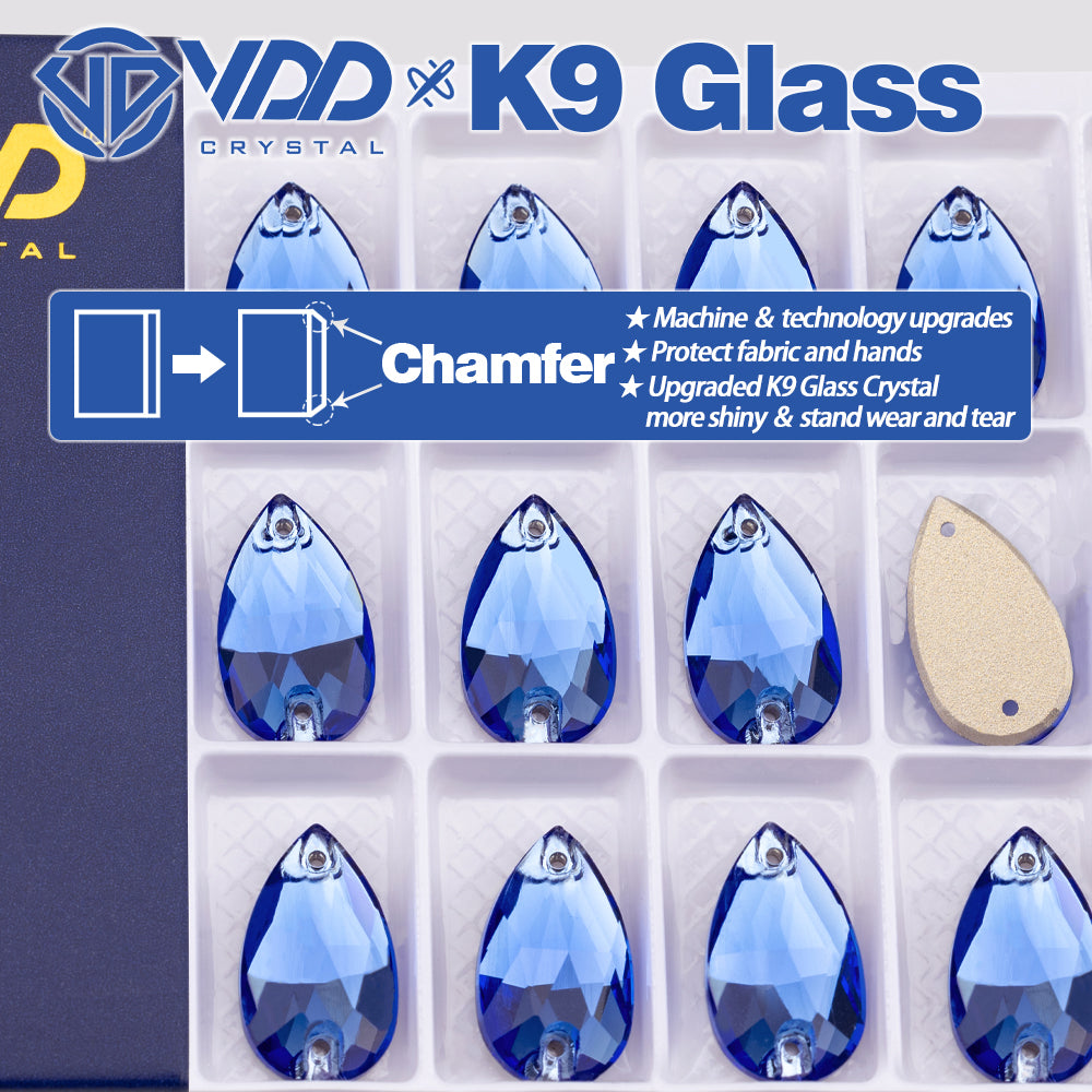 VDD S117 Royal Blue Pear K9 Glass Sew On Rhinestones High Quality AAAAA Crystal Flatback Sewing Strass Stones DB-S117