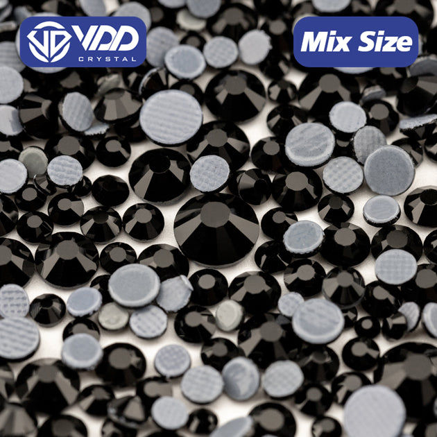 VDD 002 Jet Wholesale SS6-SS30 Hotfix Mix Size Glass Rhinestone Crystal Flat Back High Quality Strass Stones For DIY Clothes Accessories