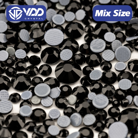 VDD 002 Jet Wholesale SS6-SS30 Hotfix Mix Size Glass Rhinestone Crystal Flat Back High Quality Strass Stones For DIY Clothes Accessories