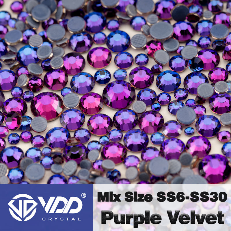 VDD 036 Purple Velvet Wholesale SS6-SS30 Hotfix Mix Size Glass Rhinestone Crystal Flat Back High Quality Strass Stones For DIY Clothes Accessories