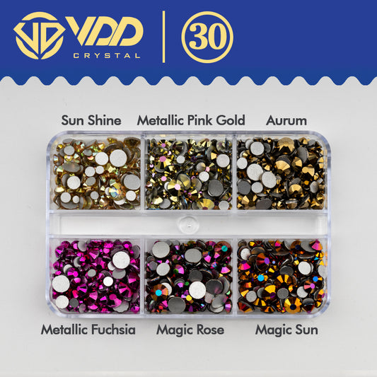 VDD  DC-030  SS6-SS20 Mix Size 6 Grid Box Glass Rhinestones Crystal Flatback Glitter Stones For Nail Art Accessorie DIY Crafts Decoration