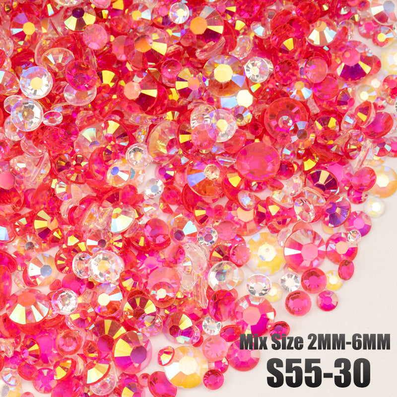 VDD S55-30 Mix Size 2-6mm Resin Rhinestone Crystal Flatback Plastic Flatback Stones SHUZHI