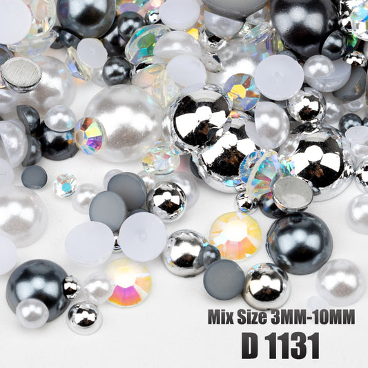 VDD D1131 New 30/60/200g Mix Size 3mm-10mm Half Round Pearls Resin Rhinestone Flatback Color Beads For Nail Art DIY Crafts Decorations