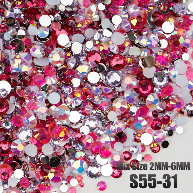 VDD S55-31 Mix Size 2-6mm Resin Rhinestone Crystal Flatback Plastic Flatback Stones SHUZHI