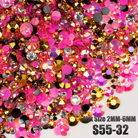 VDD S55-32 30g/100g Mix Size 2-6mm Resin Rhinestones Crystals Non Hot Fix Color AB Flat Back Stones For DIY Crafts Nail Art Decorations