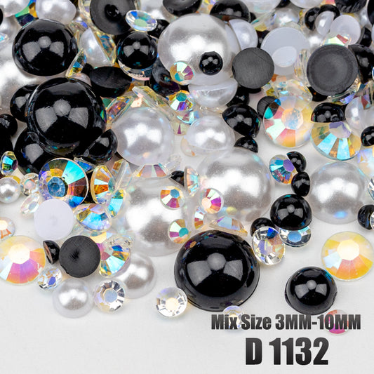 VDD D1132 New 30/60/200g Mix Size 3mm-10mm Half Round Pearls Resin Rhinestone Flatback Color Beads For Nail Art DIY Crafts Decorations