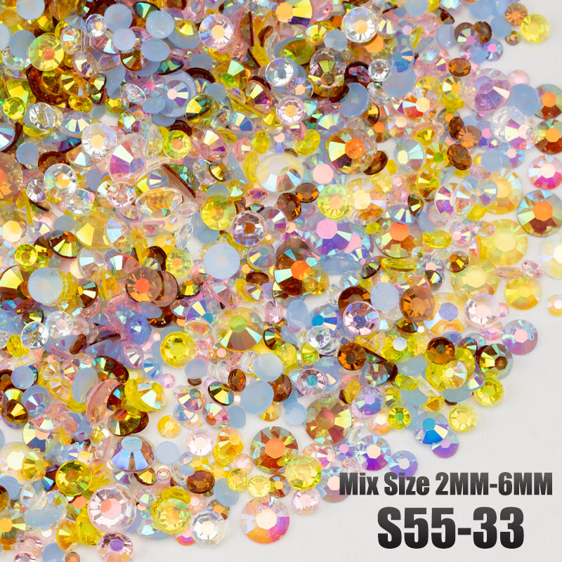 VDD S55-33 Mix Size 2-6mm Resin Rhinestone Crystal Flatback Plastic Flatback Stones SHUZHI