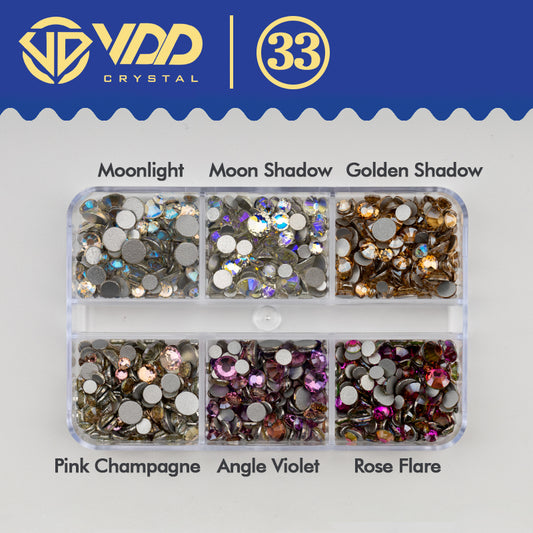 VDD  DC-033  SS6-SS20 Mix Size 6 Grid Box Glass Rhinestones Crystal Flatback Glitter Stones For Nail Art Accessorie DIY Crafts Decoration