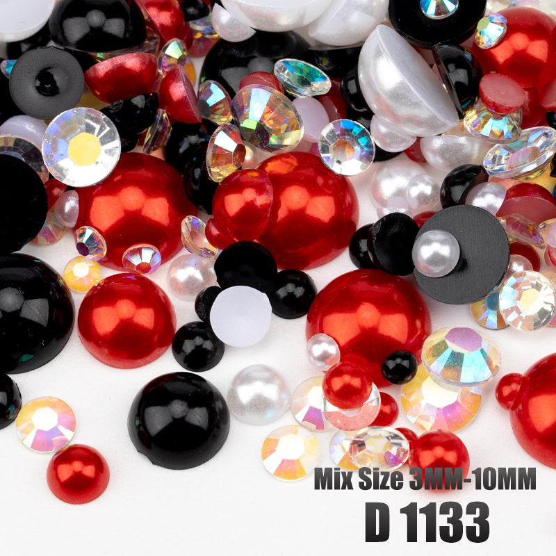 VDD D1133 3-10mm Mix Size ABS Half Round Pearls Flatback Beads Resin Rhinestones Flatback Stones ZHENZHU