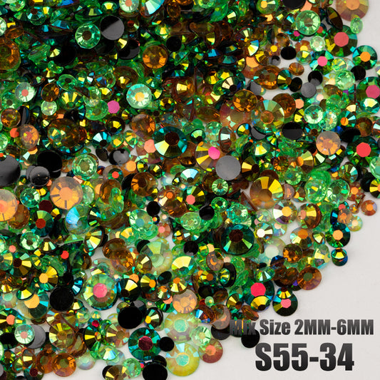 VDD S55-34 30g/100g Mix Size 2-6mm Resin Rhinestones Crystals Non Hot Fix Color AB Flat Back Stones For DIY Crafts Nail Art Decorations