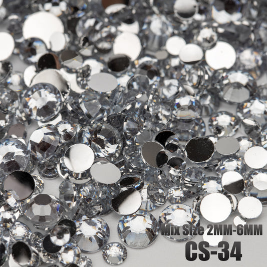 VDD CS-34 30/100g Mix Size 2-6mm Resin Rhinestone Crystal Color AB Flatback Plastic Bulk Wholesale For DIY Nail Art Crafts Decorations