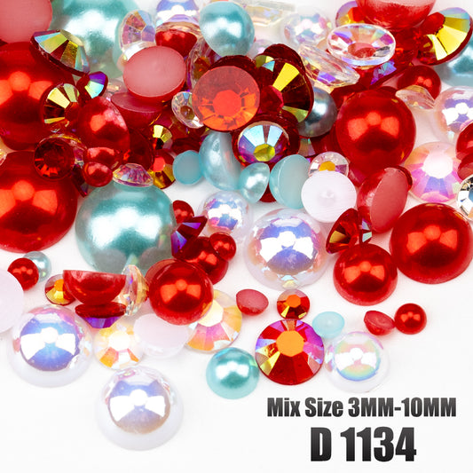 VDD D1134 New 30/60/200g Mix Size 3mm-10mm Half Round Pearls Resin Rhinestone Flatback Color Beads For Nail Art DIY Crafts Decorations