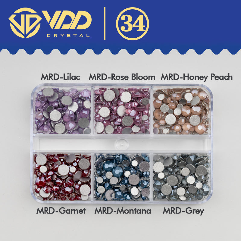 VDD  DC-034  SS6-SS20 Mix Size 6 Grid Box Glass Rhinestones Crystal Flatback Glitter Stones For Nail Art Accessorie DIY Crafts Decoration