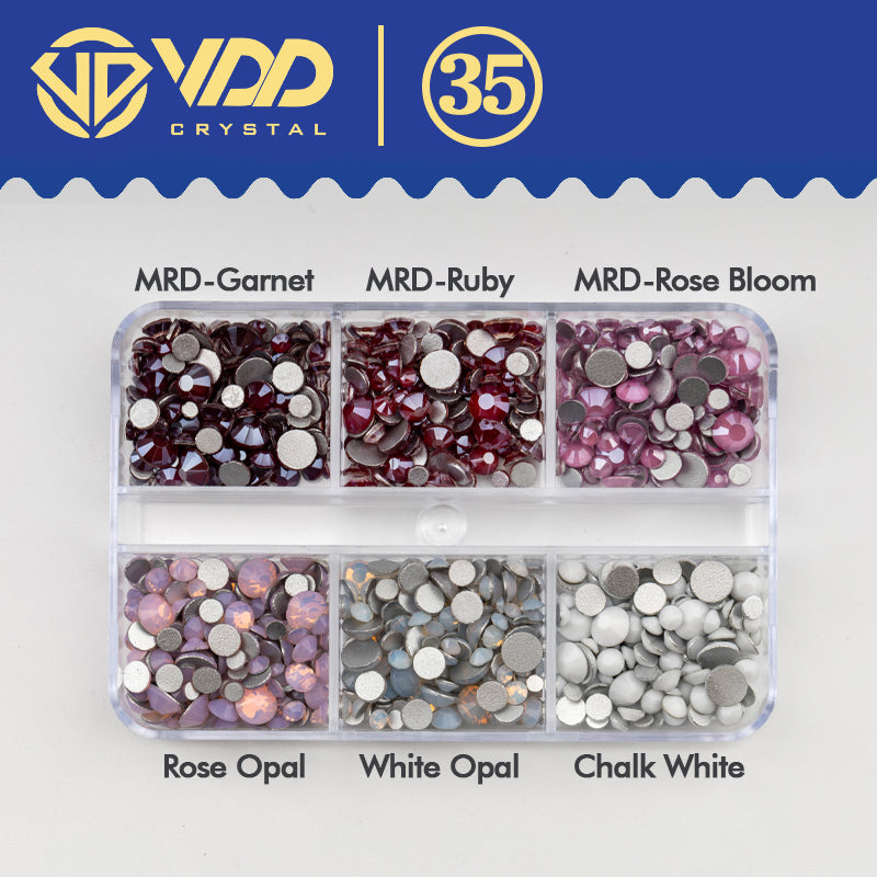VDD  DC-035  SS6-SS20 Mix Size 6 Grid Box Glass Rhinestones Crystal Flatback Glitter Stones For Nail Art Accessorie DIY Crafts Decoration