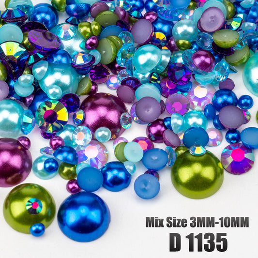 VDD D1135 New 30/60/200g Mix Size 3mm-10mm Half Round Pearls Resin Rhinestone Flatback Color Beads For Nail Art DIY Crafts Decorations