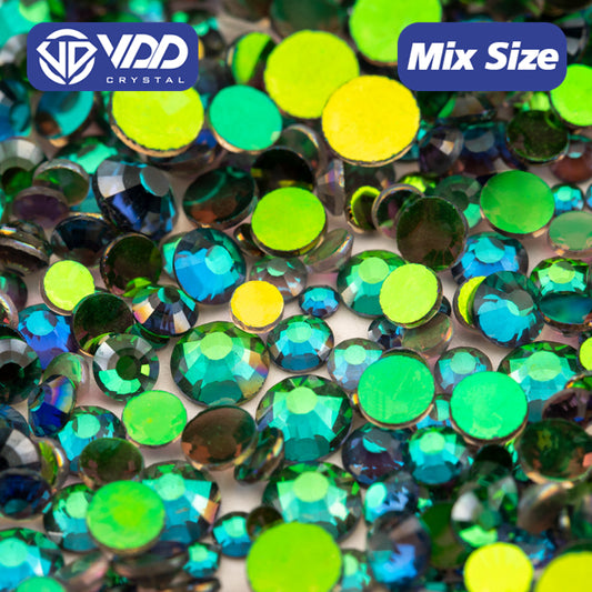 VDD 151 Green Shine Mix Size SS6-SS20 High Quality Glass Rhinestones Crystal Flatback Glitter Stones Nail Art DIY Crafts Decorations