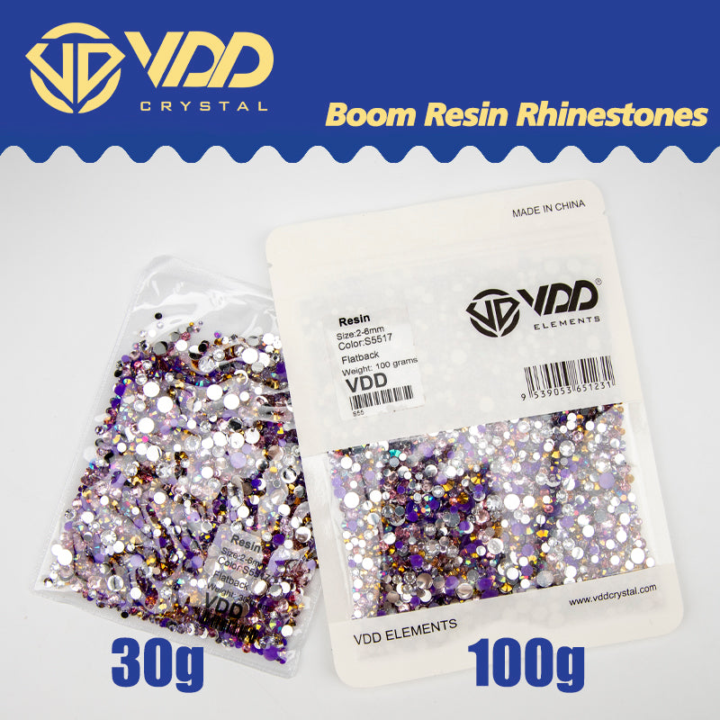 VDD S55-01 30g/100g Mix Size 2-6mm Resin Rhinestones Crystals Non Hot Fix Color AB Flat Back Stones For DIY Crafts Nail Art Decorations