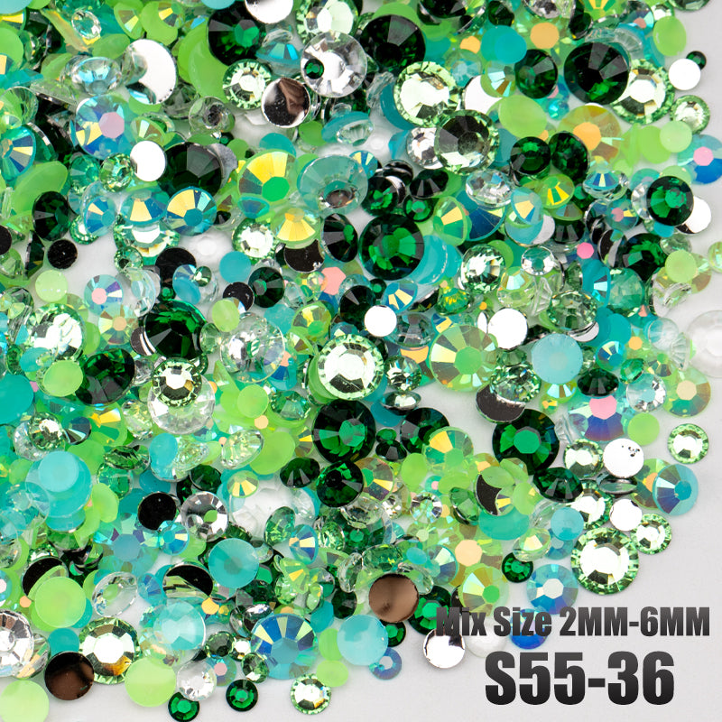 VDD S55-36 Mix Size 2-6mm Resin Rhinestone Crystal Flatback Plastic Flatback Stones SHUZHI