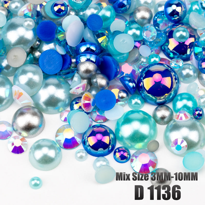 VDD D1136 3-10mm Mix Size ABS Half Round Pearls Flatback Beads Resin Rhinestones Flatback Stones ZHENZHU