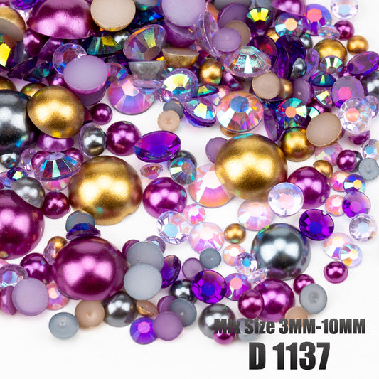 VDD D1137 New 30/60/200g Mix Size 3mm-10mm Half Round Pearls Resin Rhinestone Flatback Color Beads For Nail Art DIY Crafts Decorations