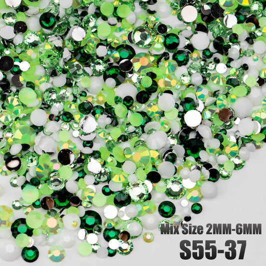 VDD S55-37 30g/100g Mix Size 2-6mm Resin Rhinestones Crystals Non Hot Fix Color AB Flat Back Stones For DIY Crafts Nail Art Decorations
